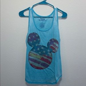 Micky Mouse American Flag Tank Top - Light Blue